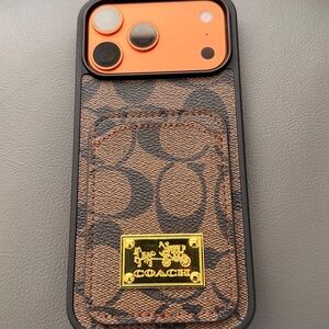 Coach Signature Canvas Card Pocket Phone Case for iPhone 17 pro max